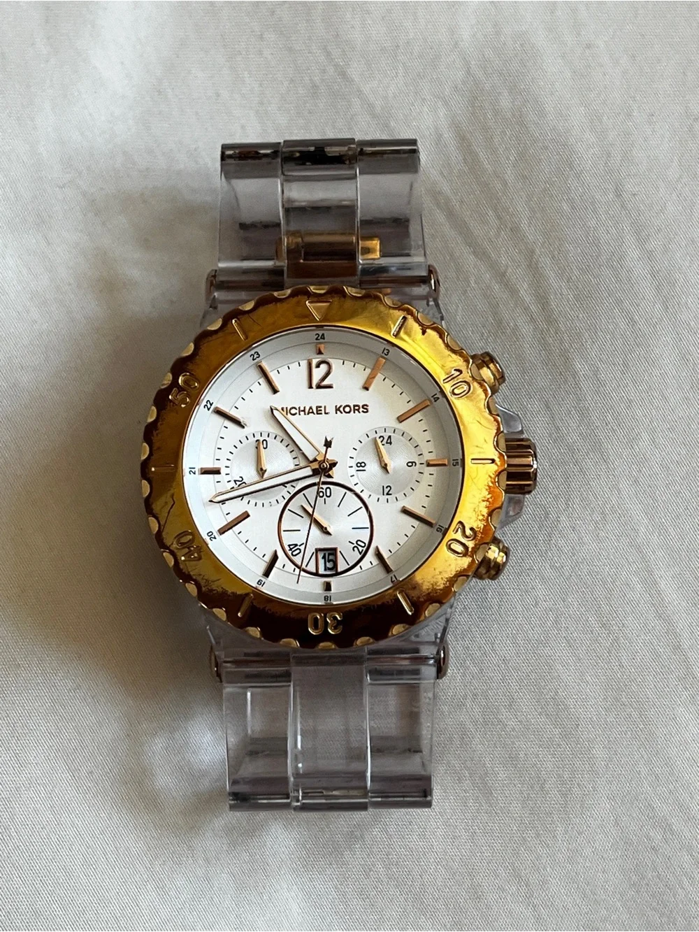 Michael Kors Clear Rose Gold Chronograph Watch